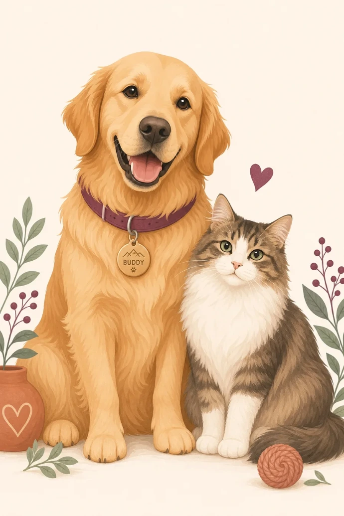 Dog and cat wearing personalized pet tags