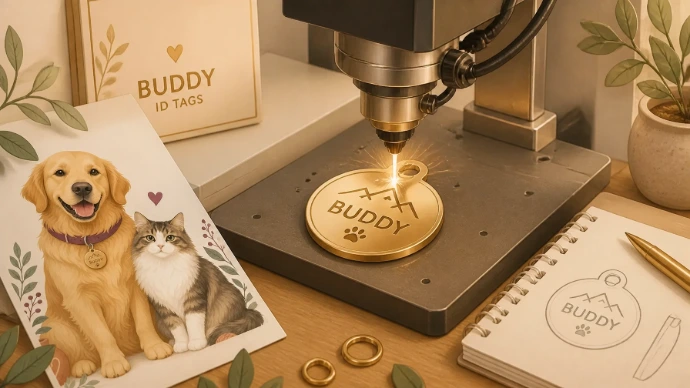 Custom pet tag being engraved
